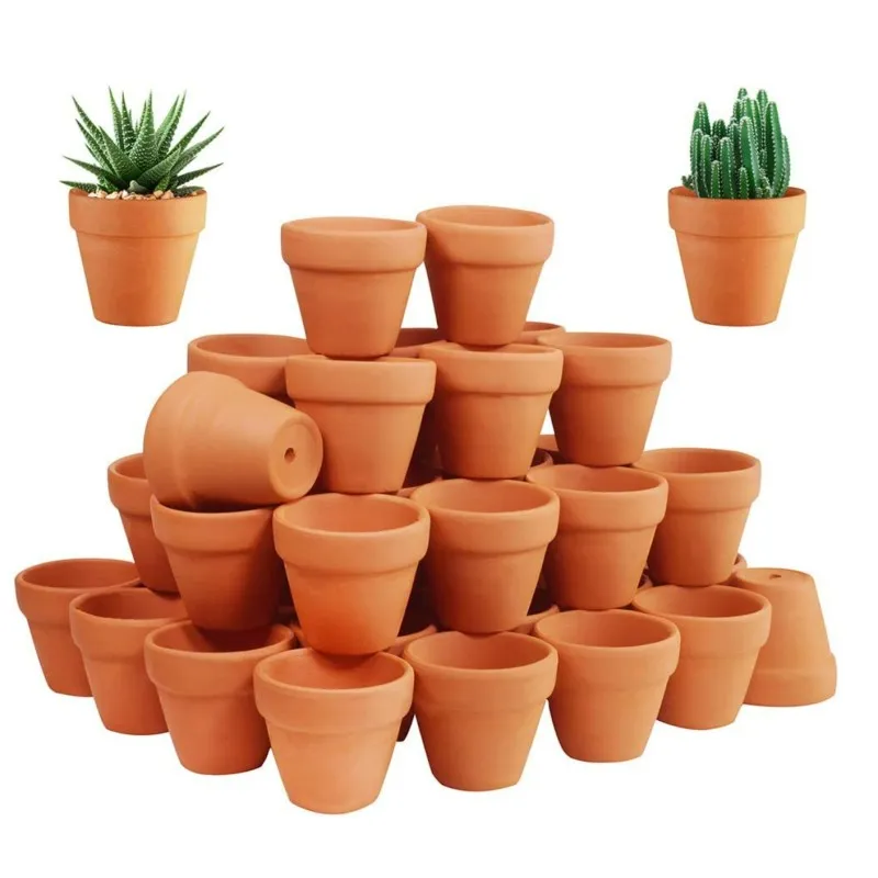 50 Stück kleine Terrakotta-Töpfe – 1,3 Zoll kleine Mini-Tontöpfe mit Drainagelöchern, Blumen-Kinderzimmer-Terror-Cotta-Töpfe für drinnen/draußen