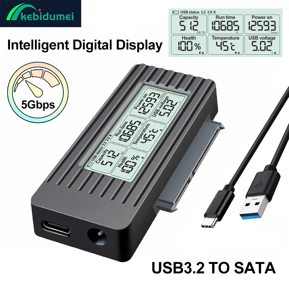 Kebidumei USB zu SATA Adapter Konverter Kabel USB3.2 zu SATA Konverter für 2,5 3..5 Zoll Festplatte Externe Adapter Zubehör Image