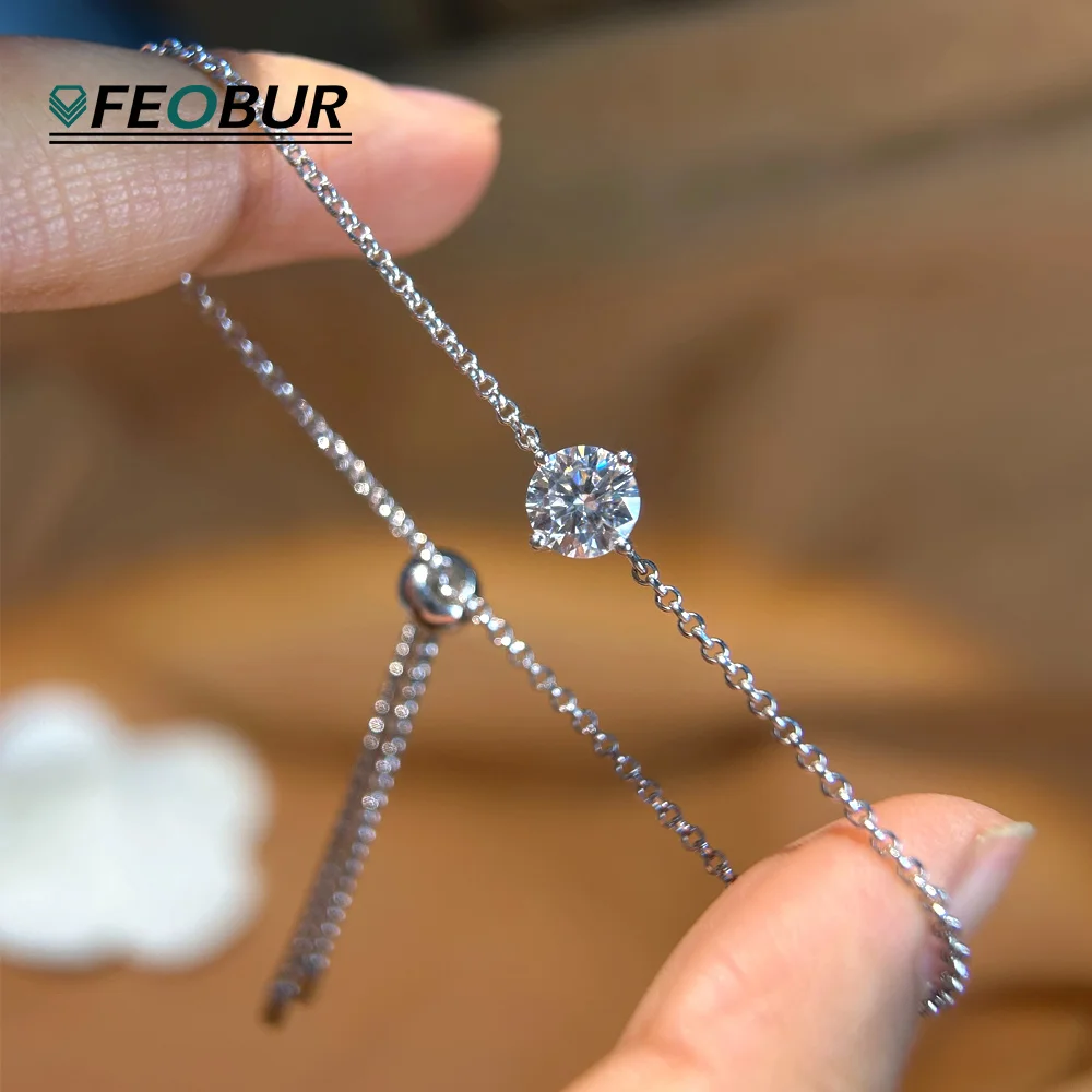 Zertifizierte 1CT Moissanit Solitär-Armbänder für Damen Echtes Silber S925 Klassischer Labor-Diamant Verstellbare Handgelenkskette Schmuck für Herren Image