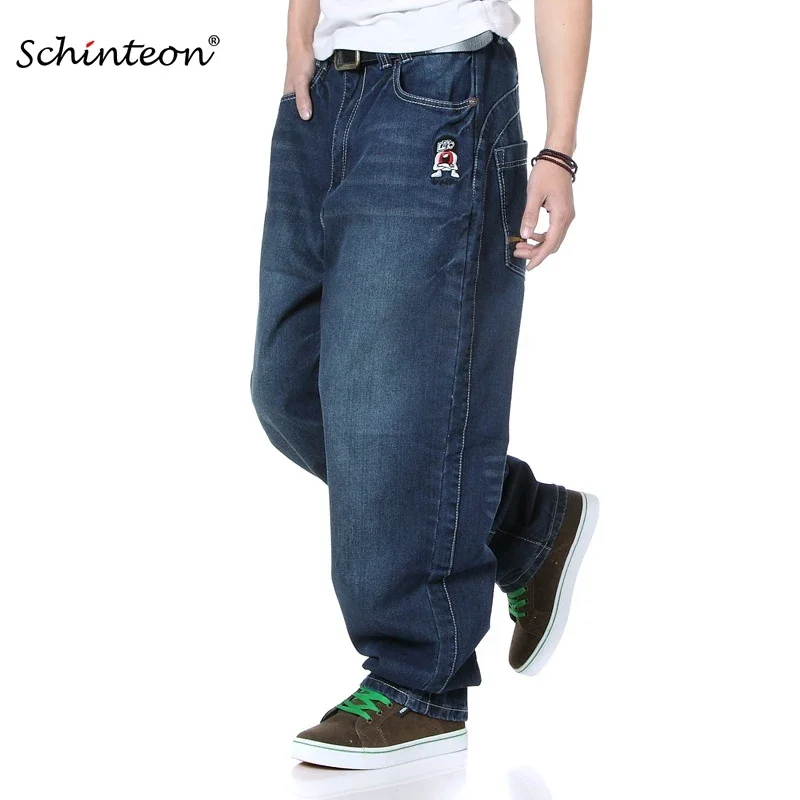 Schinteon Männer Denim Hosen Baggy Lose Beiläufige Hip Hop Skateboard Streetwear Große Größe 46, 48, Gerade Stickerei Hosen