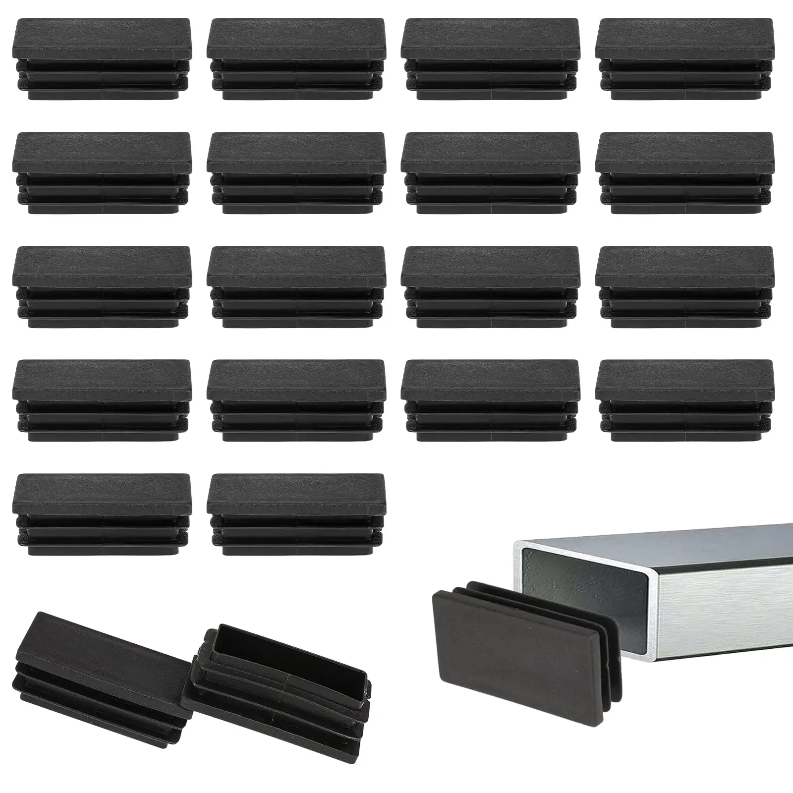 1–40 Stück schwarze Kunststoff-Endkappen, rechteckige Rohrkappe, Einsatzstopfen, Stopfen, Möbel, Tische, Stühle, Fußpolster, Protektoren Image