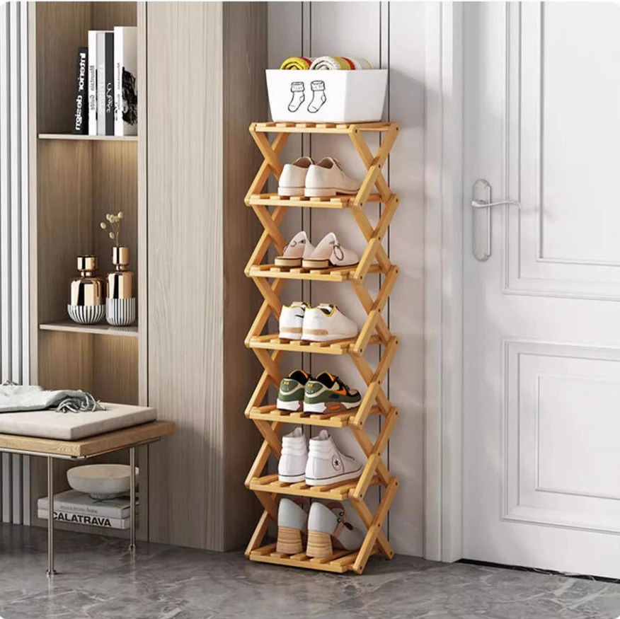 Schuhregal aus Bambus mit 2–9 Ebenen ohne Installation, kleines Schuhregal, faltbares Schuhaufbewahrungsregal, Schuh-Organizer für den Eingangsbereich Image