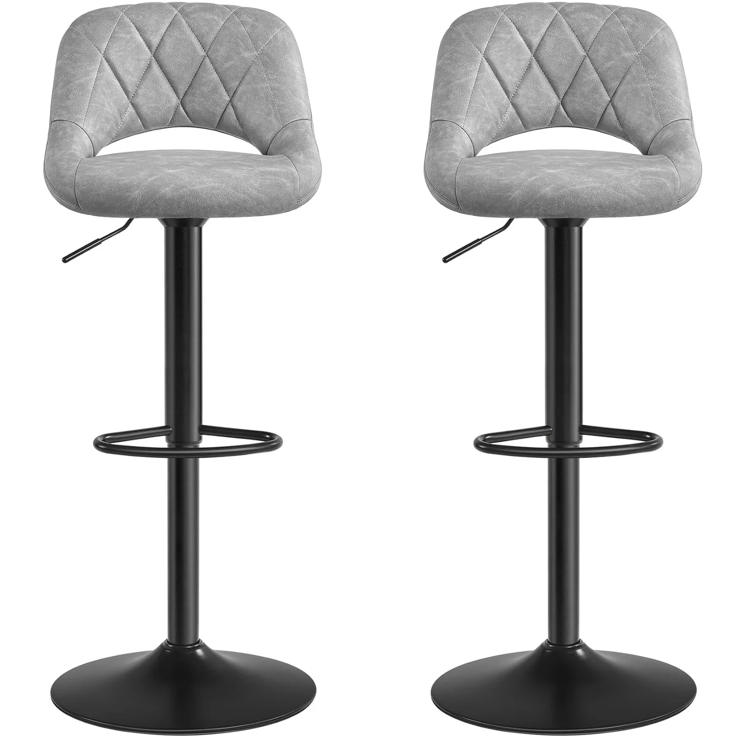 Barhocker, 2er-Set, drehbarer Barstuhl mit Rückenlehne, höhenverstellbarer Barhocker, moderner hoher Barstuhl, Schwarz/Hellgrau