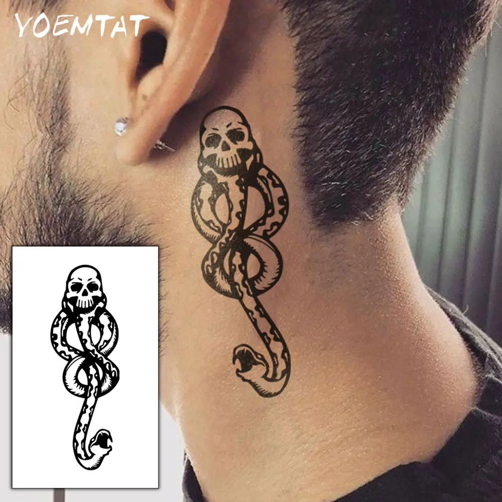 5 stücke Todesser Dark Mark Wasserdicht Temporäre Tattoo Aufkleber Schädel Schlange Kopf Körper Kunst Arm Gefälschte Tattoo Hülse Frauen männer Hals Image