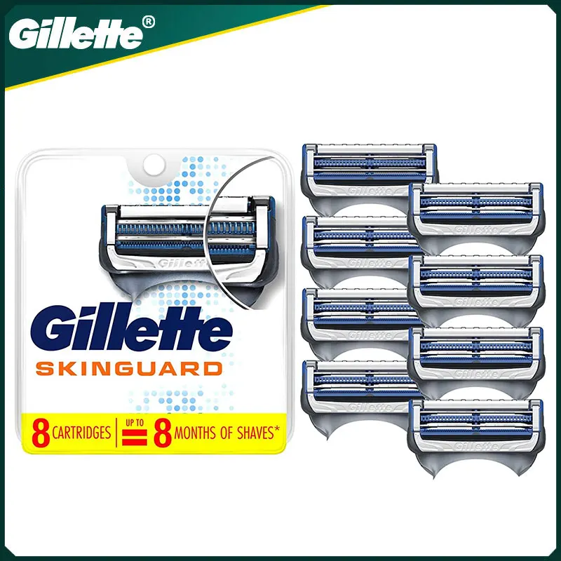 Original Gillette Skinguard Herren Rasierklinge 2 Schichten für empfindliche Haut Bart Rasur 2-12 Stück Ersatz Rasierer köpfe nachfüllen Image