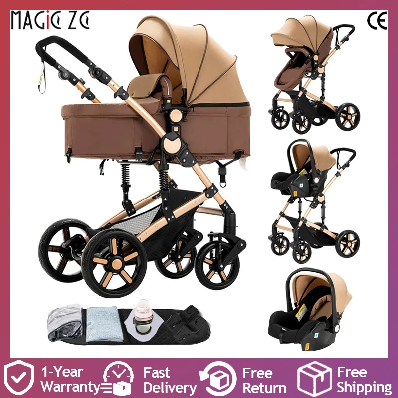 Luxuriöser 3-in-1-Kinderwagen mit Autositz und Stubenwagen, hochformatiger Kinderwagen, leichter Kinderwagen, einfach zusammenklappbar, für Reisen Image