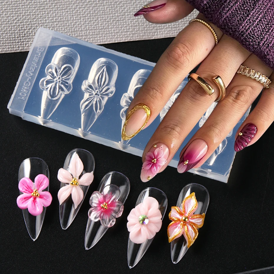 1 Stück 3D Frühlingsblumen-Nagel-Silikonform Lilien-Hibiskus-Harz-Design Nagelkunst-Druckschablonen DIY Maniküre-Formwerkzeuge Image