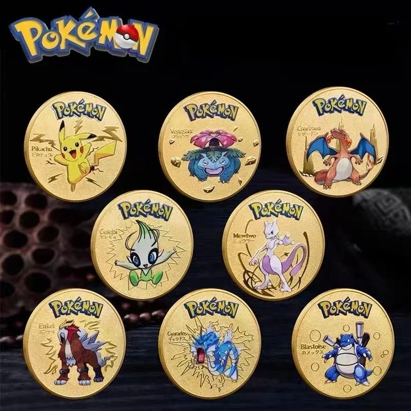 Pokemon Gedenkmünze Metallmünzen Anime Gedenkmünze Glurak Pikachu Goldene Pokemon-Karten Runde Metallmünze Spielzeug Geschenk Image