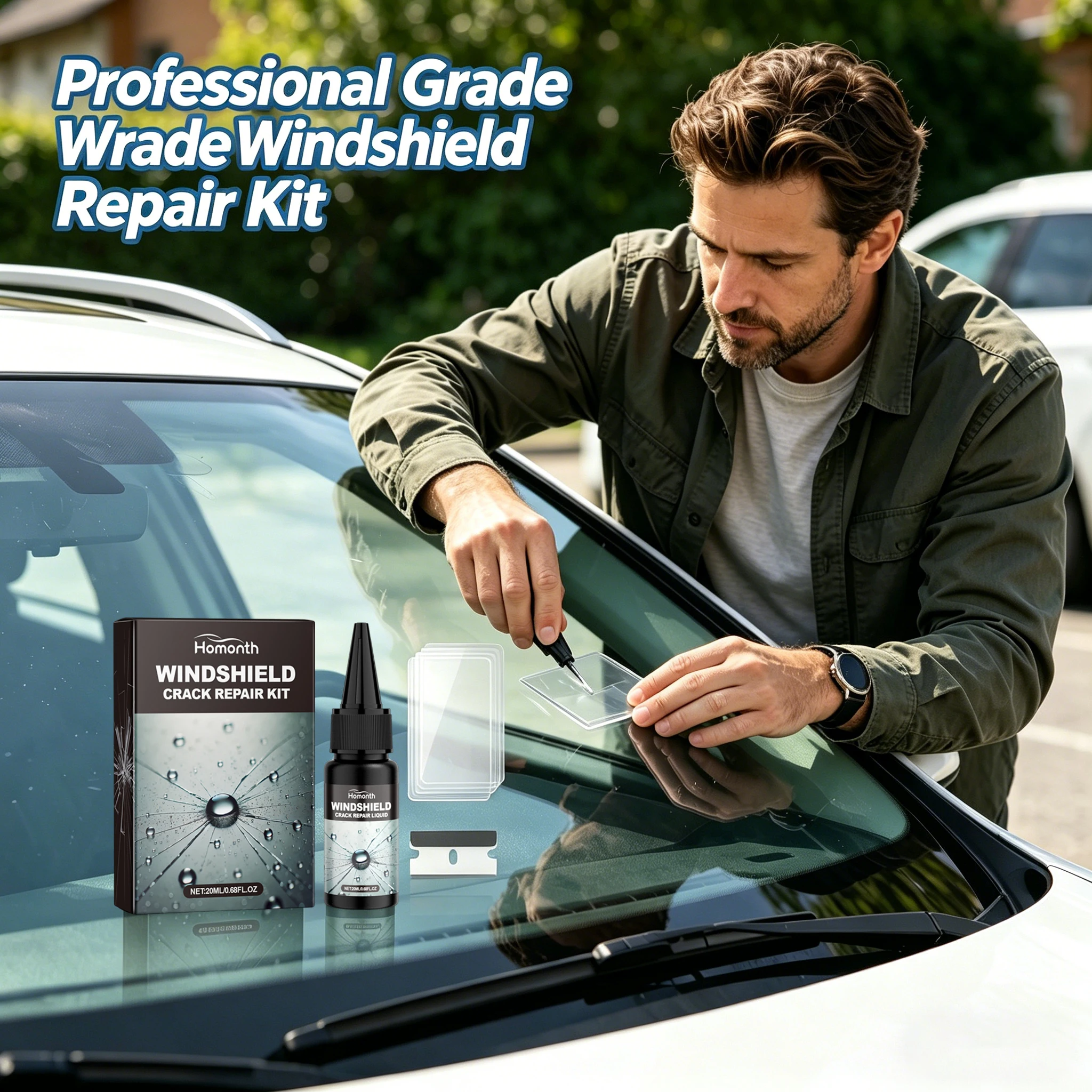 20ml Großes Windschutzscheiben-Reparaturset Auto-Glasriss-Reparaturwerkzeug DIY Fensterscheiben-Polierharz Aushärtungsfolie Schaber-Set Image