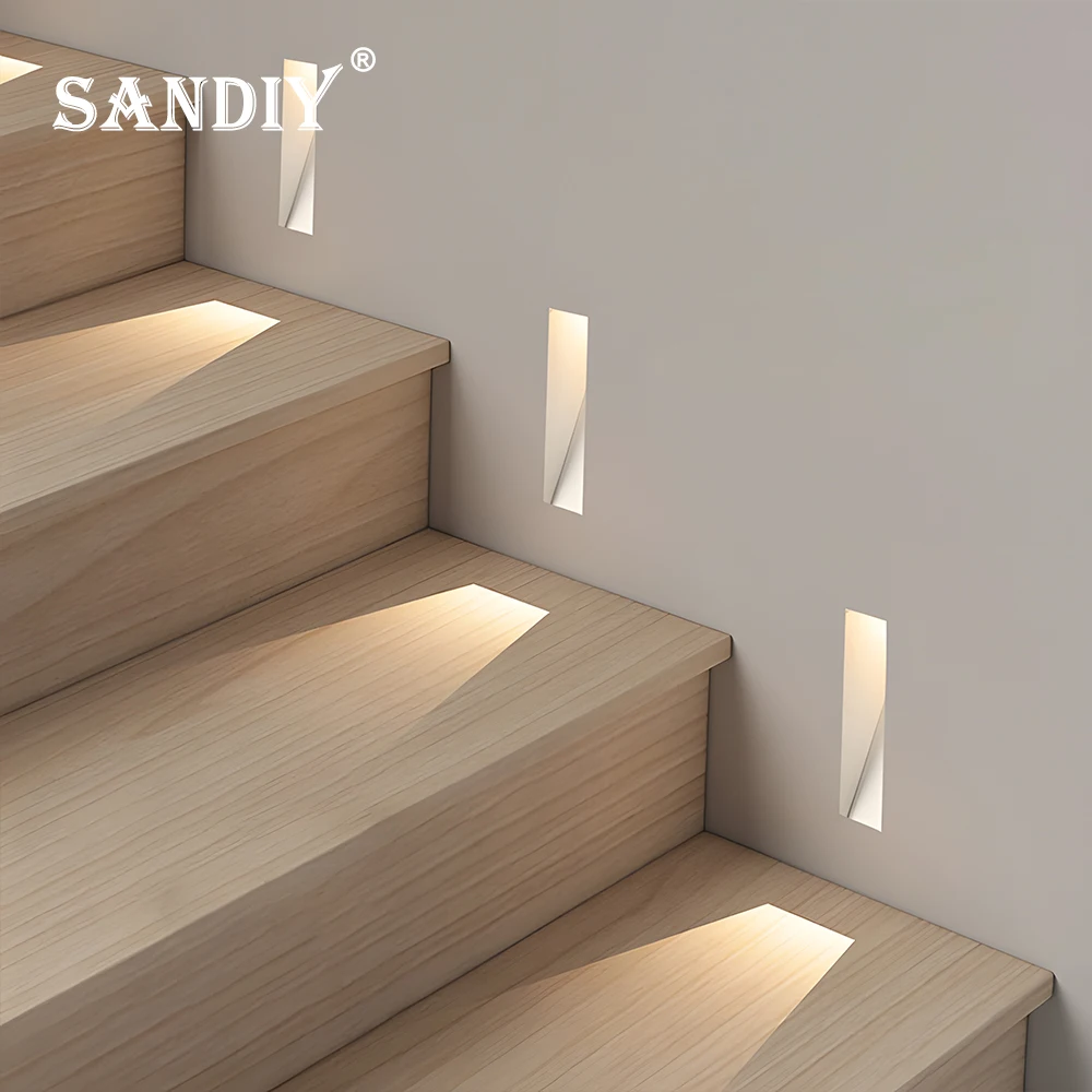 SANDIY Sensor Wandleuchte Lampe vertieft Schritt Lichter Bewegungsmelder Treppe Beleuchtung für Home Decor Korridor Halle Foyer Balkon Fußlicht Built-in Luxus Aluminium Leuchte Weiß/Schwarz 110v 220v 230v