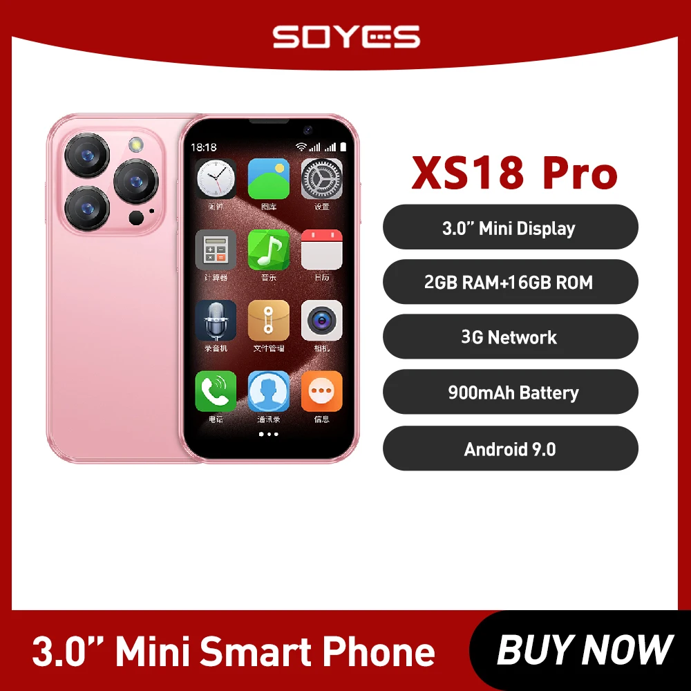 SOYES XS18 Pro Mini-Smartphone, 2 GB RAM, 16 GB ROM, Android 8.1, 3,0 Zoll, mit Gesichtserkennung, Dual-SIM-Standby-3G-Netzwerk, kleines Telefon Image