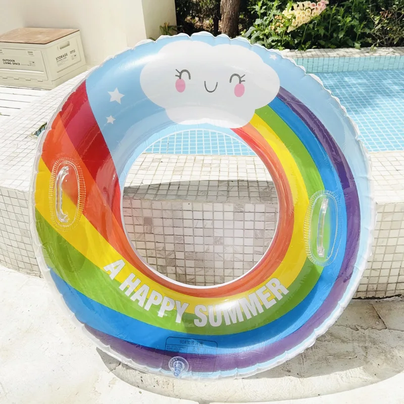 2026 Internet-Berühmter Regenbogen-Schwimmring für Erwachsene und Kinder, aufblasbarer Achsel-Schwimmreifen für Männer und Frauen, Strandparty-Spielzeug, lustiges Design Image