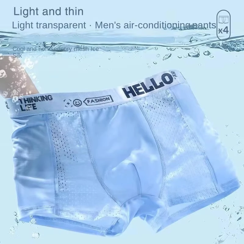 1 stücke Mesh Eis Seide Boxer Shorts männer Unterwäsche FASQM Unterhose Atmungsaktive Sexy Dünne Höschen Bambus Dessous Plus Größe L-6XL Image