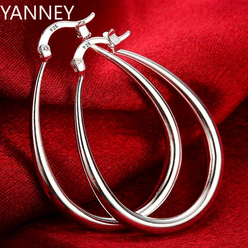 Neue 925 Sterling Silber 41 MM Glatte Kreis Große Creolen Für Frauen Fashion Party Hochzeit Zubehör Schmuck Weihnachten Geschenke