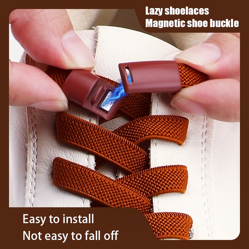 Bunte Schnürsenkel mit Magnetverschluss ohne Krawatten, elastische Schnürsenkel, Sneakers, ohne Krawatte, Schnürsenkel für Kinder und Erwachsene, breite Schnürsenkel, Schuhzubehör Image