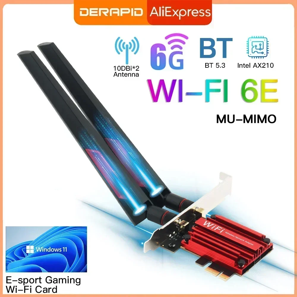 3000 MBit/s wifi6e ax210 Bluetooth 5,3 Dualband 2,4g/5GHz/6GHz WLAN-Karte 802,11 Ax/AC PCI Express Wireless-Netzwerk karten adapter PC Image