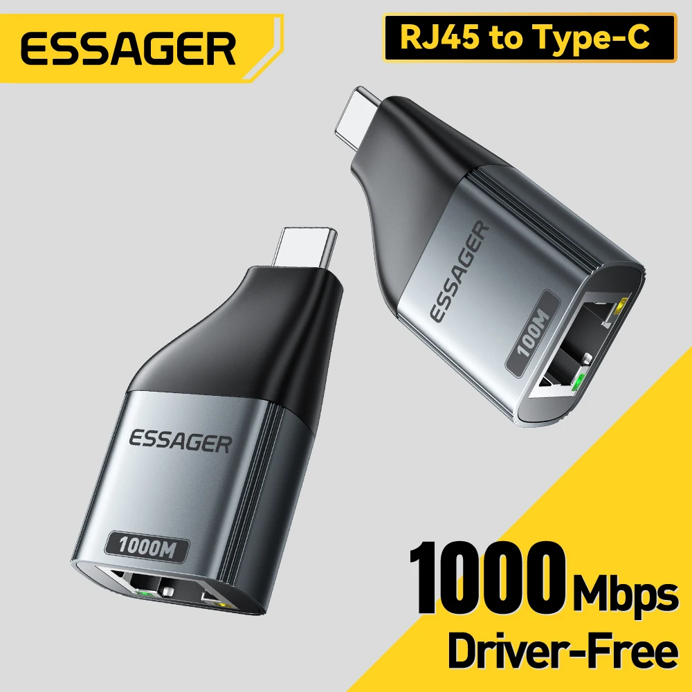 Essager Ethernet-Adapter 1000/100 Mbit/s RJ45 auf Typ-C-Stecker, Extender-Erweiterung für PC, Tablet, Laptop, Projektor, Gigabit-Adapter Image