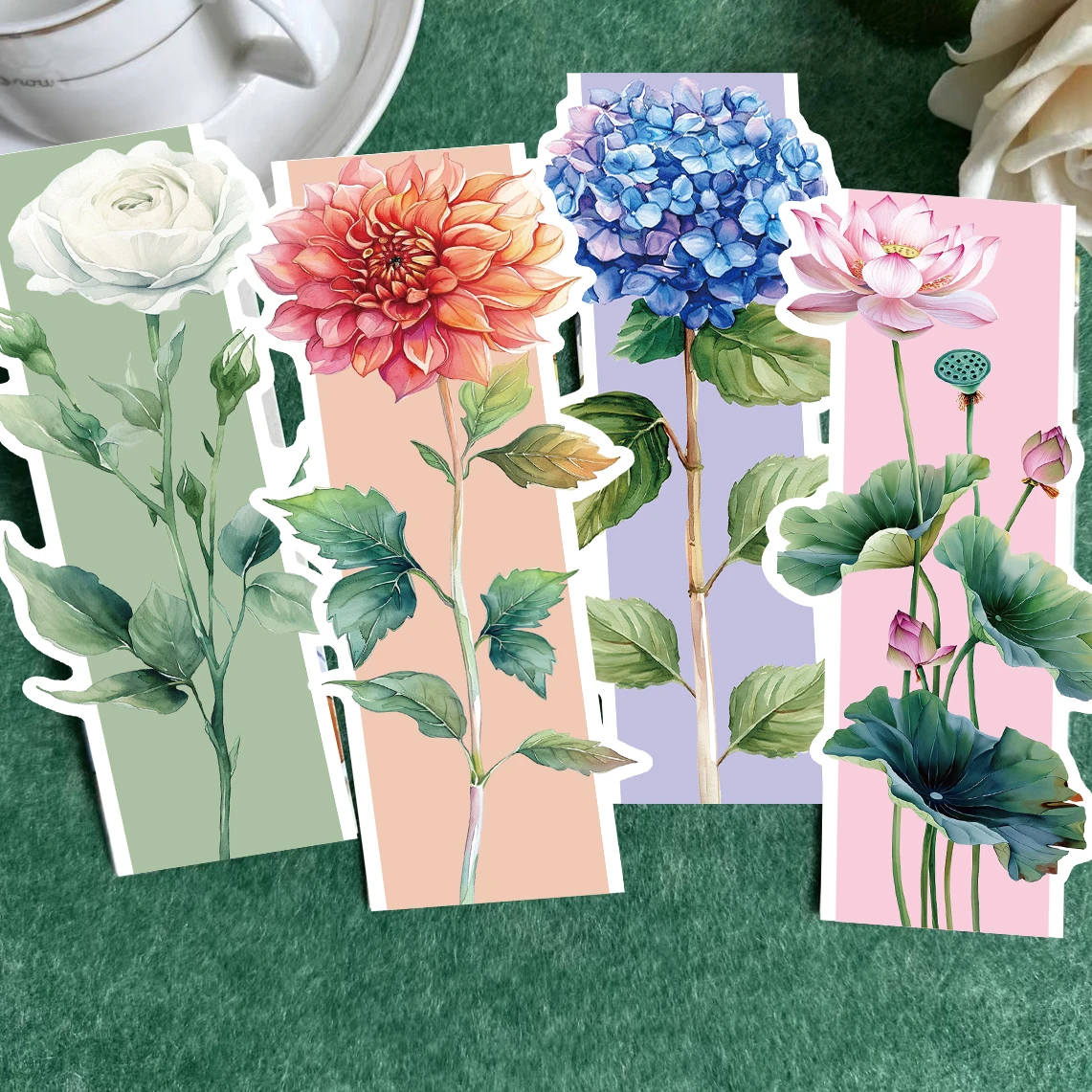 30 Stück Blumen-Lesezeichen, Leseseitenmarkierungen, Lesebuchmarkierungen, Pflanzenblumen, DIY-Dekoration, Studenten-Etiketten ﻿ Image