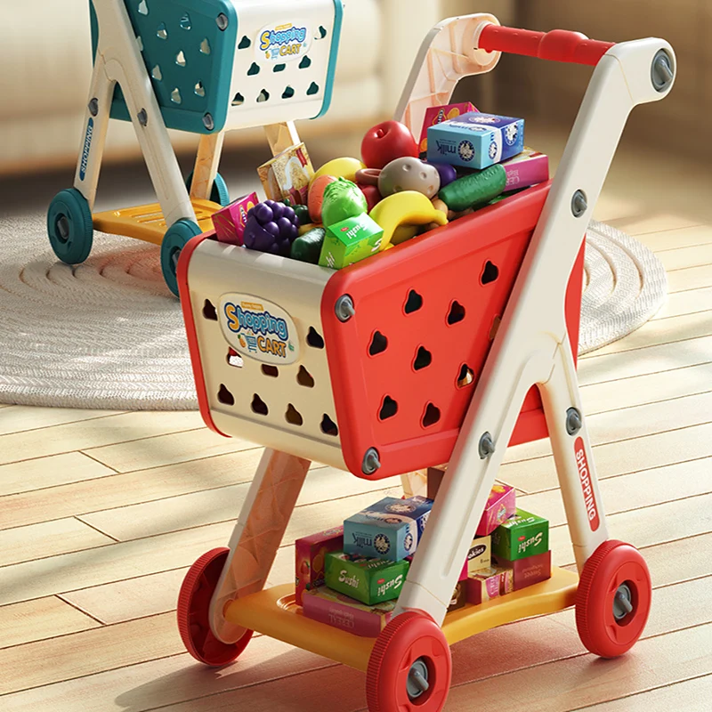 Warenkorb Spielzeug Baby kleiner Trolley Kinder Spielhaus Obst geschnitten Musik Küche Supermarkt Männer und Mädchen Früherziehung Spielzeug Image