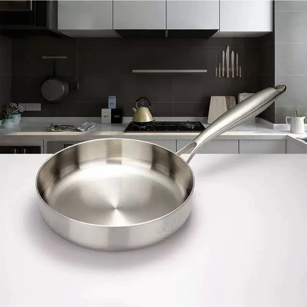 Bratpfanne aus Edelstahl 316, Antihaft-Pfanne, gebratener Steaktopf, unbeschichtetes Küchenkochgeschirr für Gasherd und Induktionsherd, Wok Image
