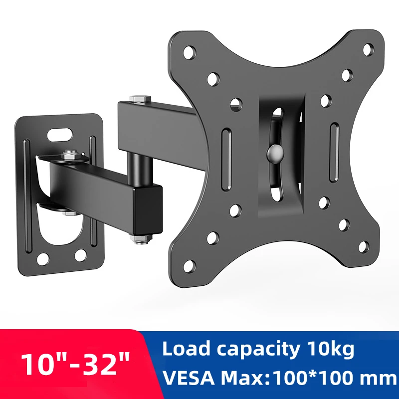 Verstellbare TV-Halterungen, Wandhalterung, unterstützt 10–32 Zoll LED/LCD-Fernseher, hält bis zu 10 kg, VESA 100 x 100, Heim- und Büro-TV-Ständer