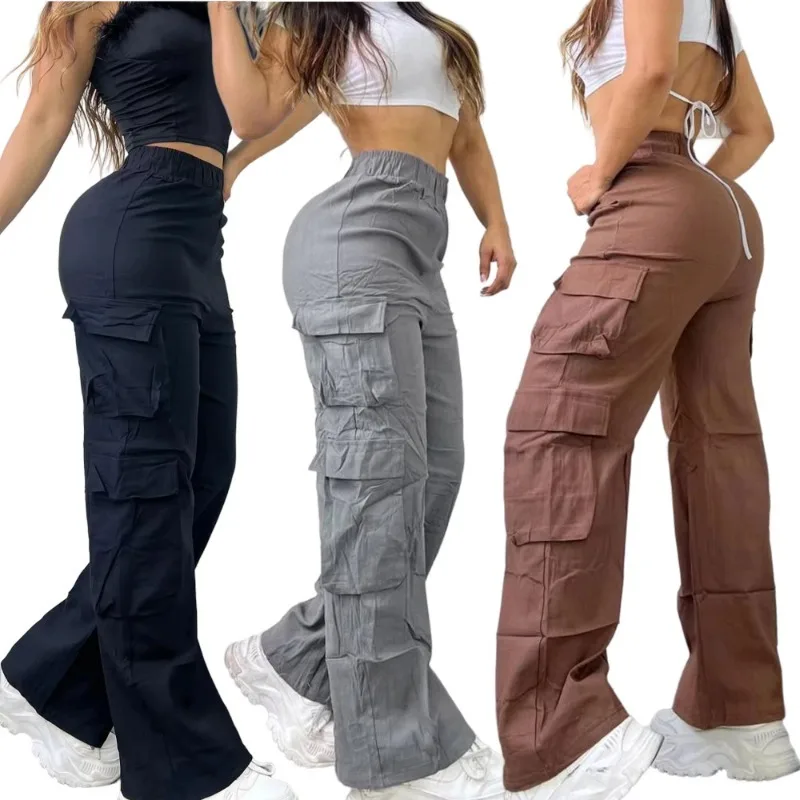 Neue Gerade Cargo Hosen Frauen Hohe Taille Baggy Hosen Beiläufige Breite Bein Schlank Vintage Y2K Streetwear Tasche Mode Casual Hosen Image