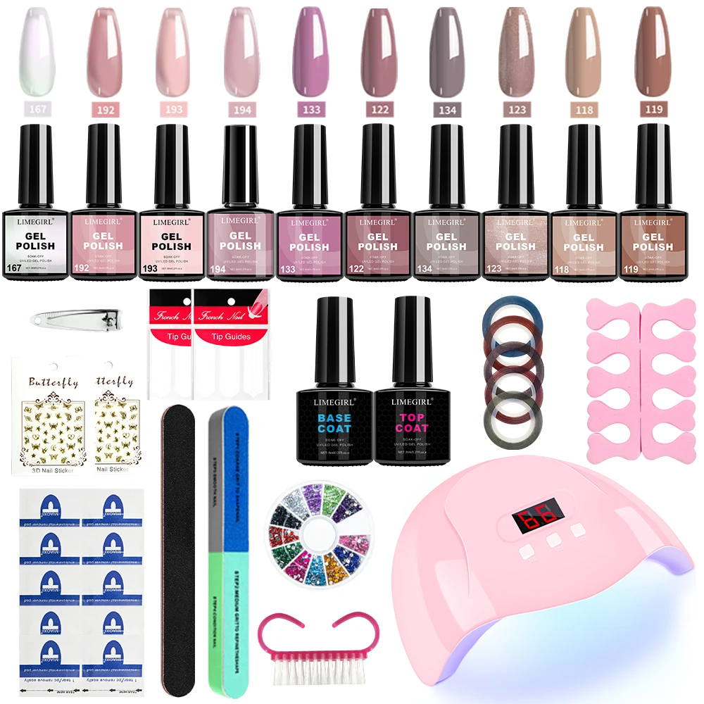 LIMEGIRL Gel-Nagellack-Set, UV-Einweichen, Gel-Primer, Nagellack, Maniküre-Set mit UV-LED-Lampe, Trockner, semi-permanentes Gel-Lack-Set Image