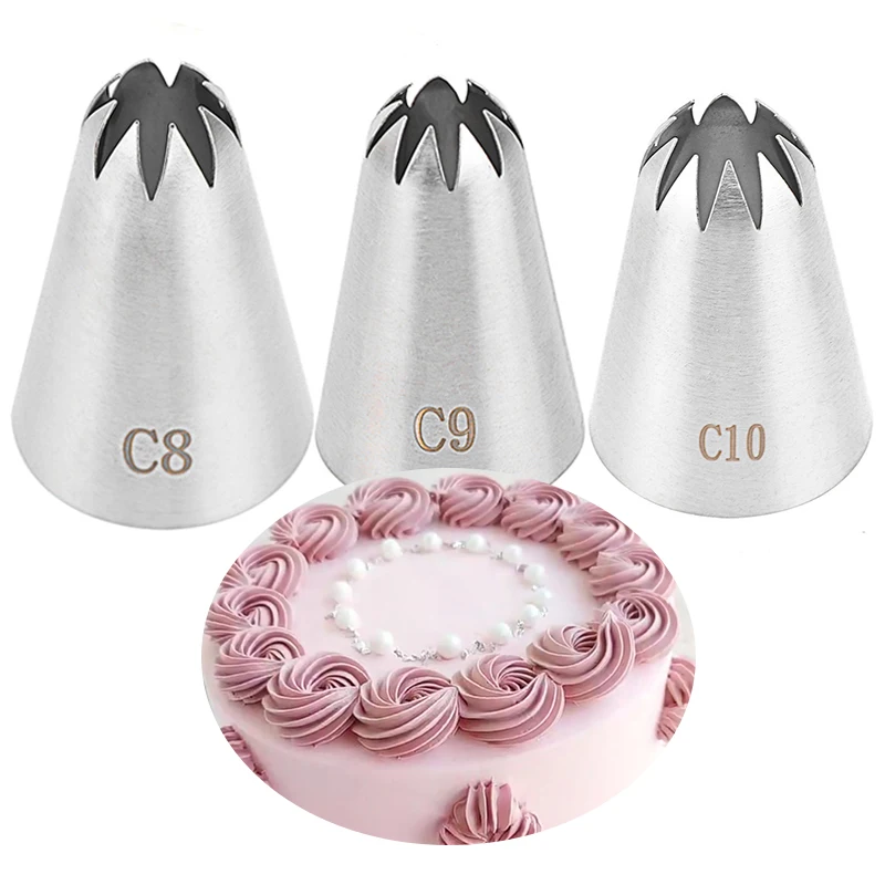 1/3 stücke C10 C9 C8 Große Edelstahl Gebäck Düsen Icing Piping Tipps Creme Rose Kuchen Dekorieren Cupcake Küche backen Werkzeuge Image