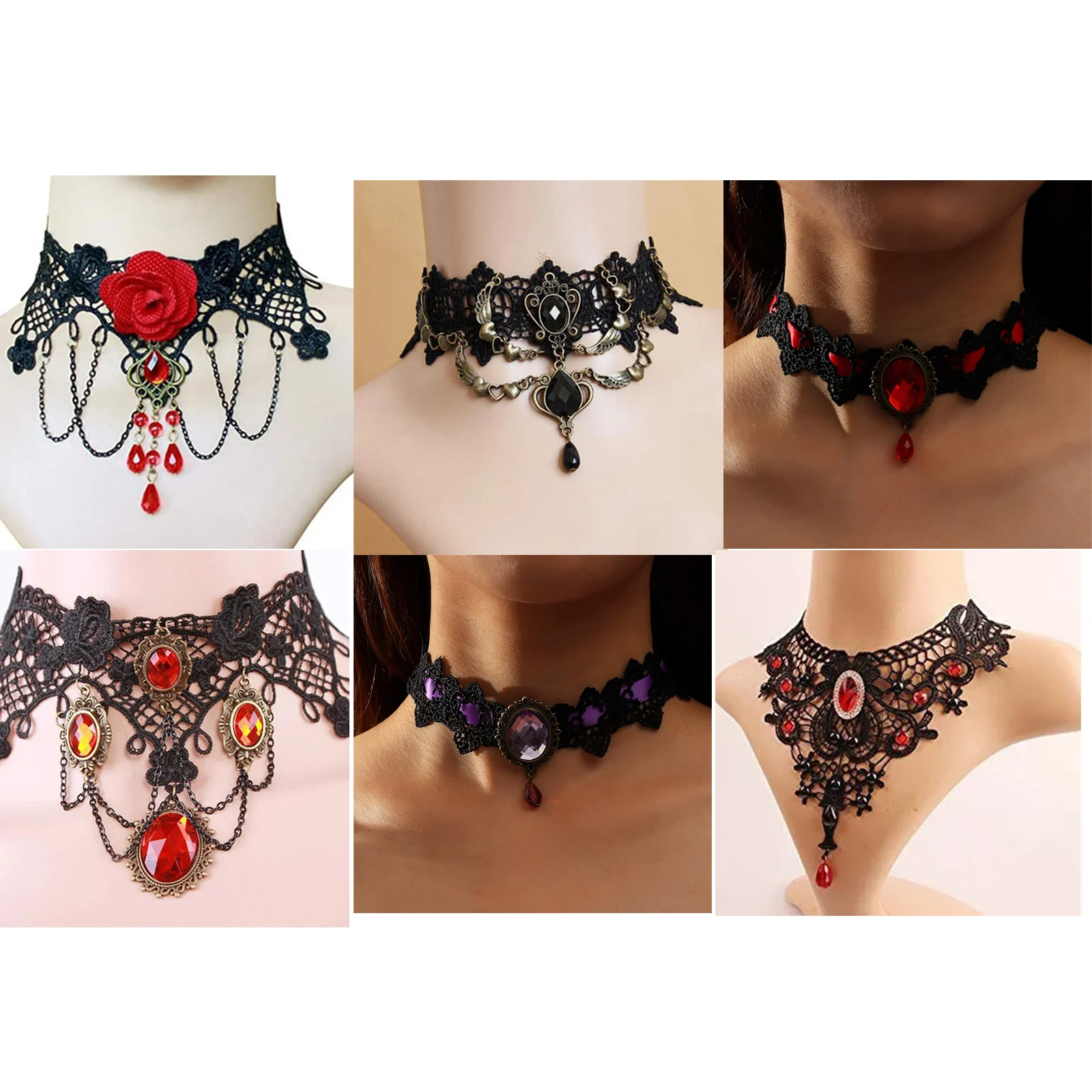 Dame Colliers Gericht Gothic Frauen Hals Schmuck Zubehör Mädchen Spitze Gothic Vintage Sexy Mode Rose Perlen Blume Halskette