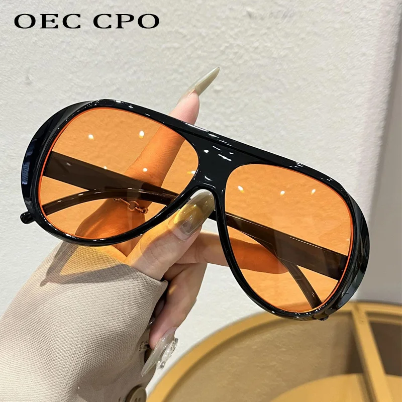 OEC CPO Mode Doppel Brücken Pilot Sonnenbrille Frauen Große Rahmen Shades UV400 Retro Sonnenbrille Weibliche Orange Gelb Brillen