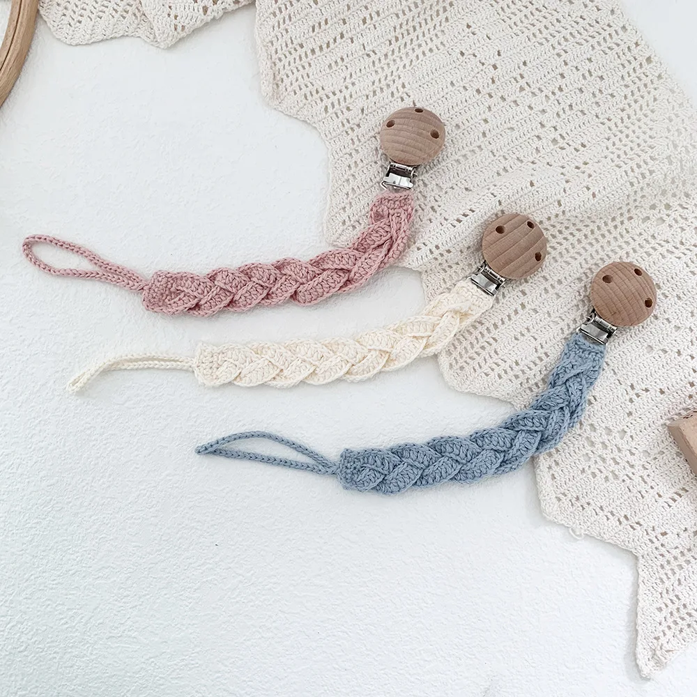 Makramee-Schnullerclip, stilvolles Baumwollseil, geflochtener Hanf, Baby-Schnullerclips aus Buchenholz Image