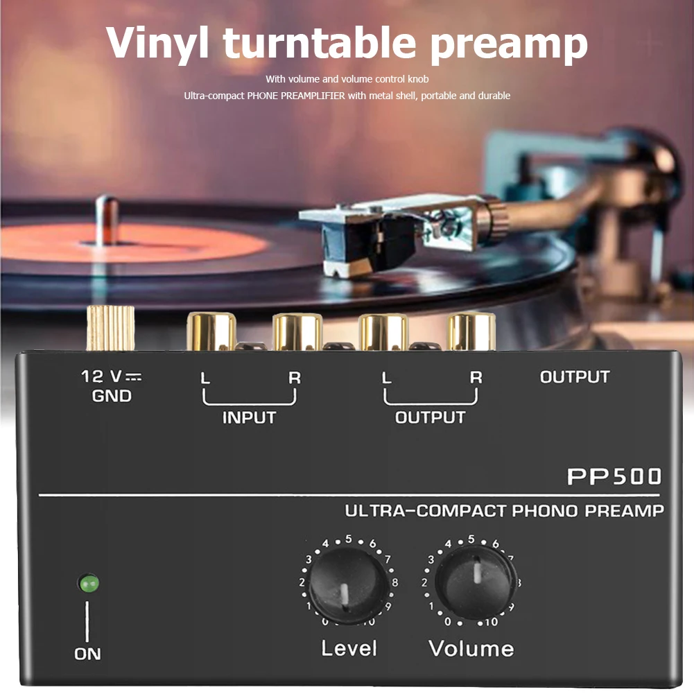 Phono-Vorverstärker, Vorverstärker, Vorverstärker mit Level-Lautstärkeregler, RCA-Eingang, Ausgang 1/4 Zoll TRS-Ausgangsschnittstellen für LP-Vinyl-Plattenspieler Image