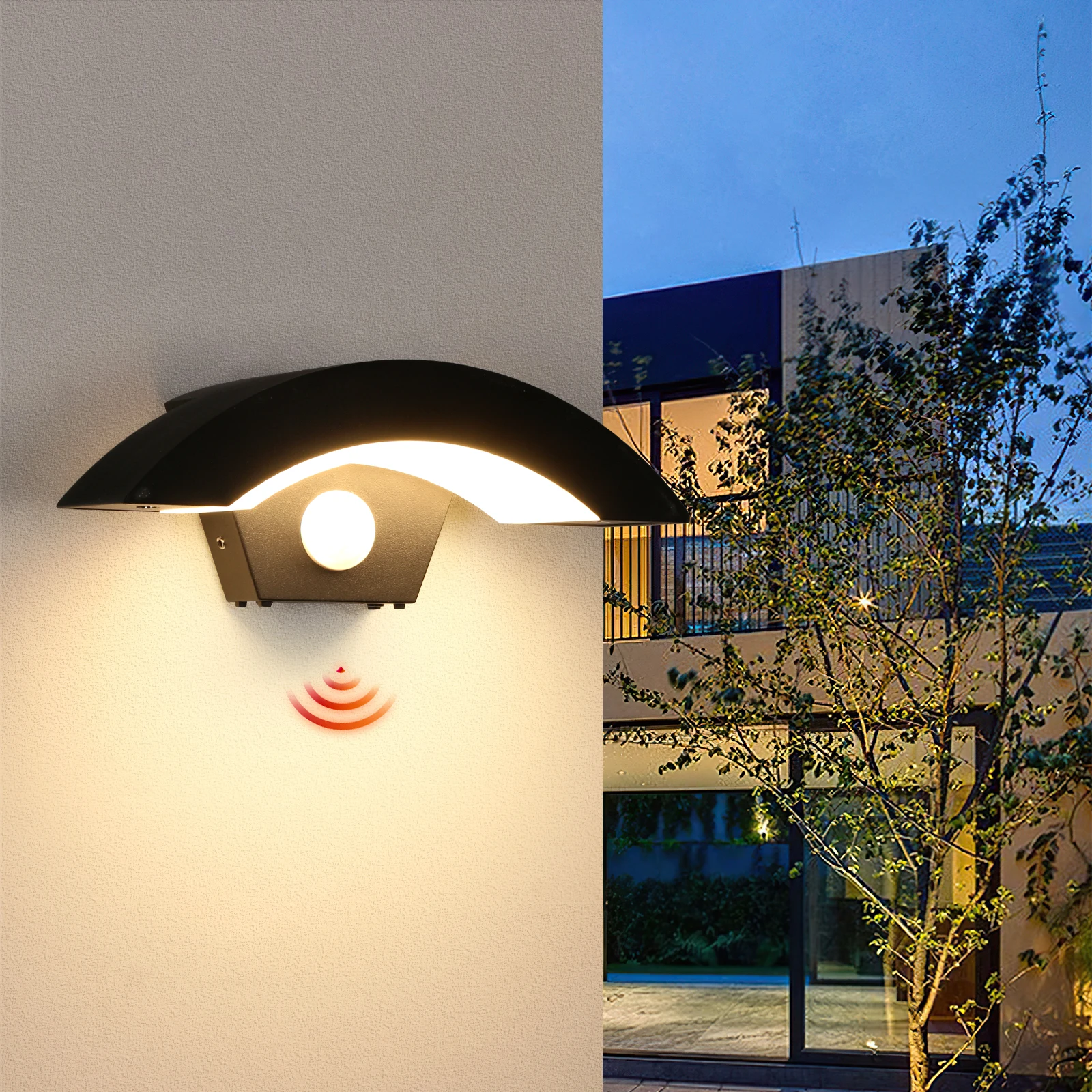 Moderne Wandleuchte, 24 W, Wandleuchte mit Bewegungsmelder, 3000 K schwarzes warmes Licht, Wandleuchte für den Innen- und Außenbereich