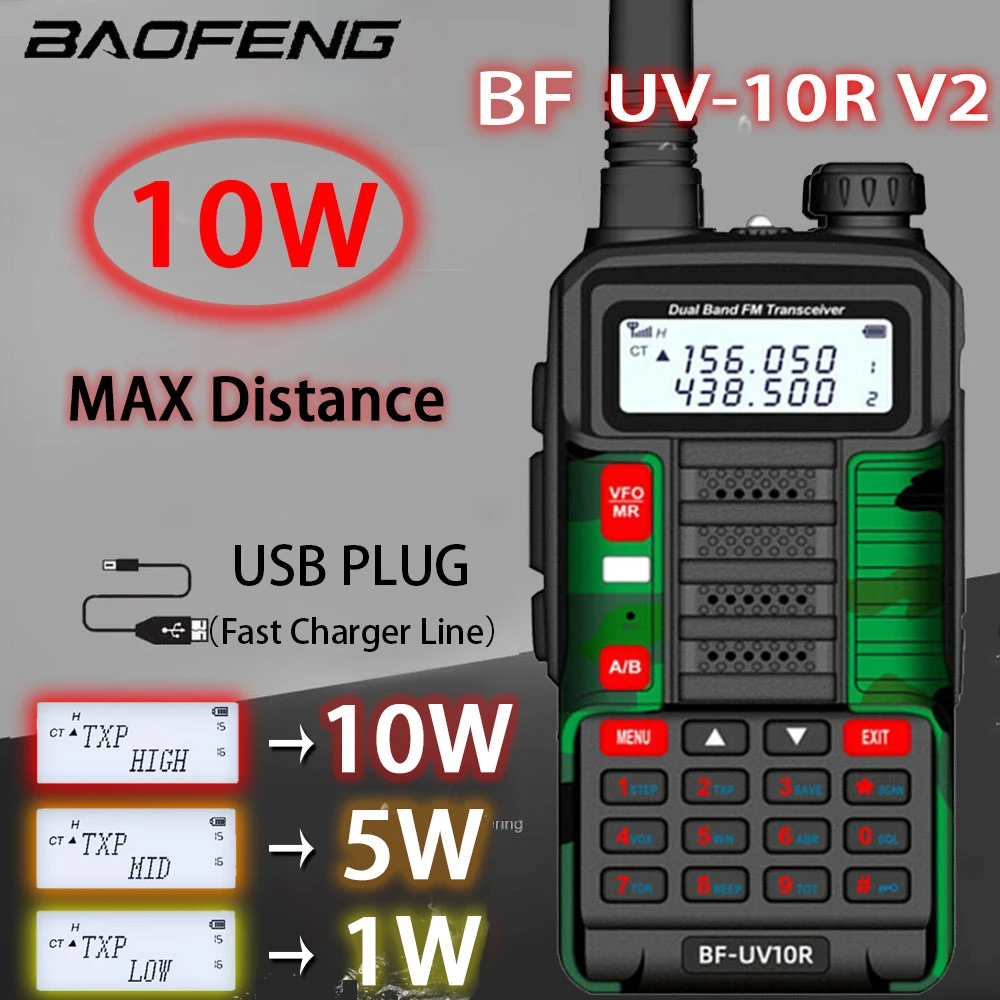 BF 10W Walkie-Talkie Tragbares Zweiwege-Funkgerät UHF Transceiver-Set Walkie-Talkies Funkgerät mit Großer Reichweite USB Schnellladung Image