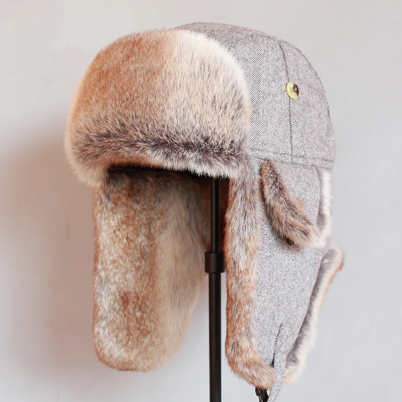 Russian Trooper Trapper Hut Winter Bomber Hut Männer Frauen Warme Kunstpelz Hüte mit Ohrenklappen Image