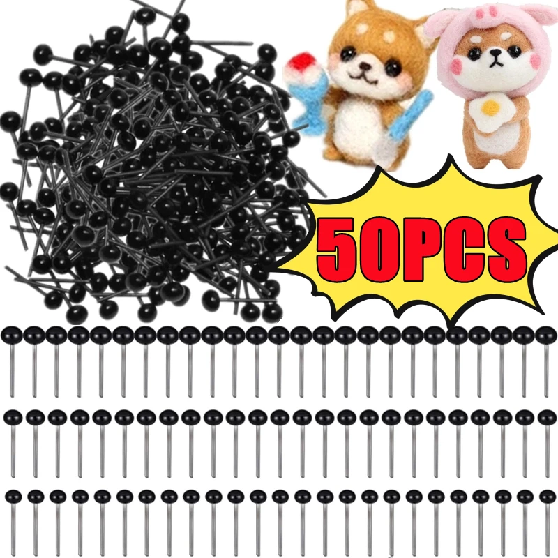 50PCS Schwarze Augen Puppen Glas Augen 1/2/3/4/5/6mm Nadel Filzen Teddybären Plüsch Augen Sicherheit Augen Puppe Puppe Spielzeug Zubehör Image