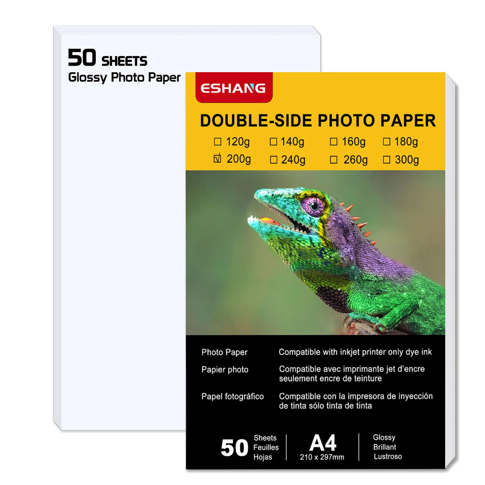 ESHANG A4 200 g 50 Blatt doppelseitiges glänzendes Fotopapier für Drucker, Tintenstrahldruckerpapier für sofort trockenes Fotopapier