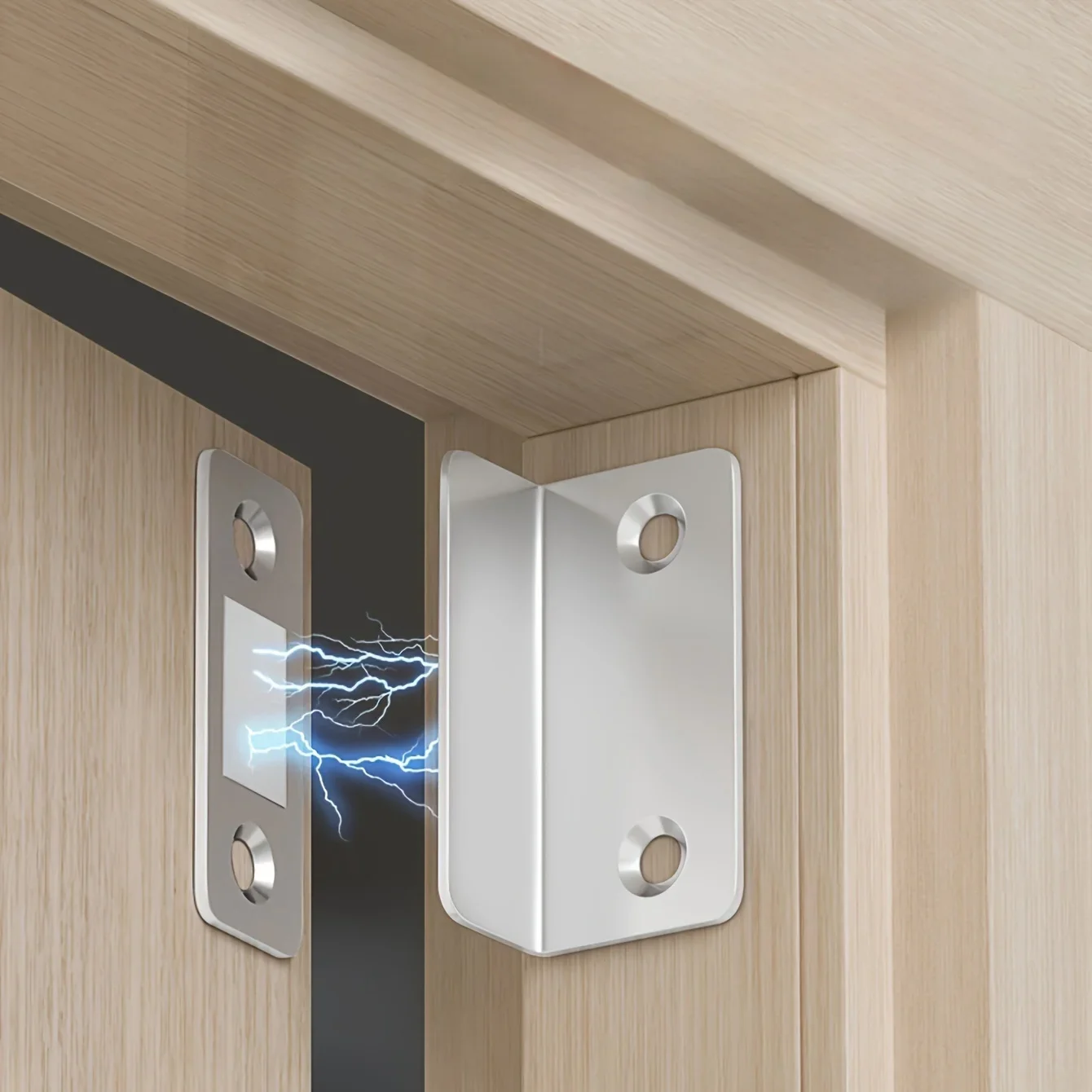 2 Stück magnetische Türverriegelung – unsichtbare starke Haftung, bohrfreie Halterung, nahtlose Entriegelung – ideal für Schränke und Schiebetüren Image