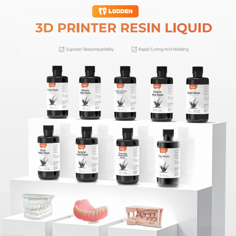 Lodden 3D-Druckflüssigkeit Dentallabor Digitaldrucker Harzflüssigkeit für 385/405 nm Drucker Hochpräzises/permanentes Kronen-/Ortho-Modell Image
