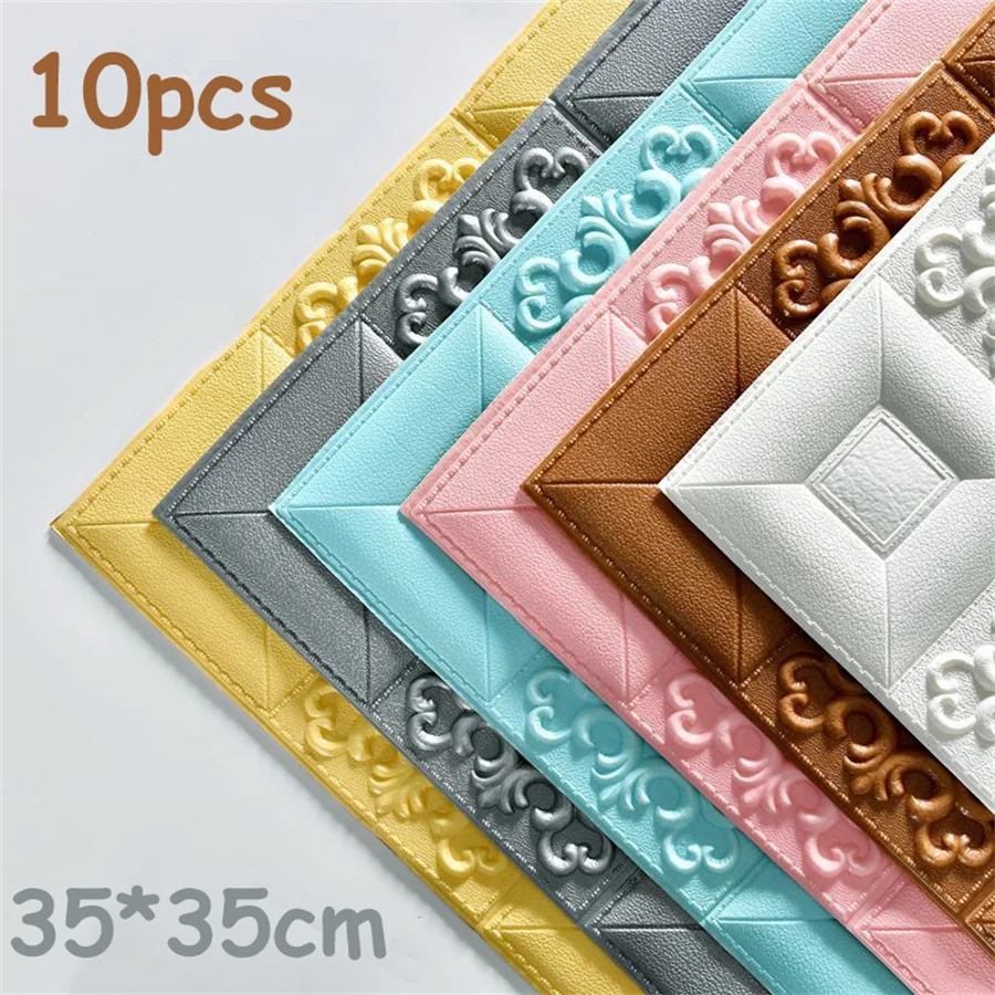 10 Stück 5MM Selbstklebende 3D-Wandaufkleber Schaumstoff-Ziegelmuster Dekor Retro-Trend Hintergrund-Wandsticker Heimdekoration