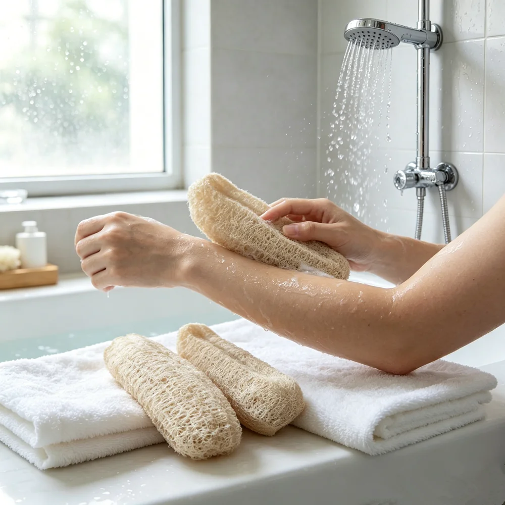 Natürlicher Luffa-Mehrzweck-Umweltfreundlicher Körpertuschschwamm, Heimreinigungsbürste, Peeling für die Haut, robust auf der Fleck im Badezimmer Image