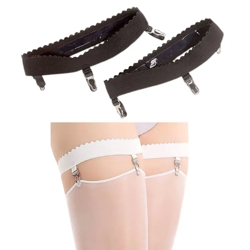 2 Teile/paket Frauen Sexy Elastische Anti Slip Bein Strumpfband Gürtel Ring Oberschenkel Hohe Strumpf Hosenträger mit 3 Clips Image