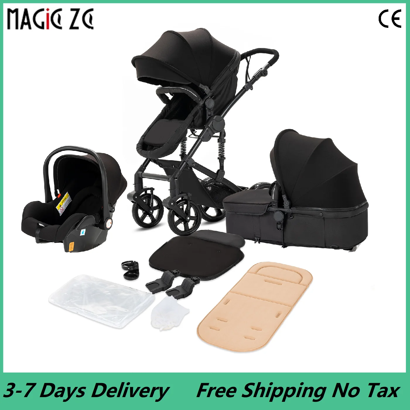 Travel System Kinderwagen 3-in-1 Kinderwagen Leichter Kinderwagen Geburt Kinderwagen All-Terrain Baby Buggy Kompakter zusammenklappbarer Kinderwagen
