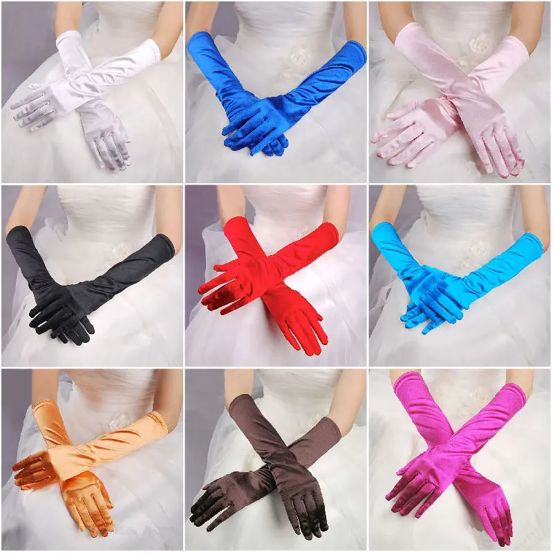 Klassische Erwachsene 21 Farben Ellenbogen Stretch Satin Finger 38 cm lange Handschuhe Frauen Flapper Handschuhe passendes Kostüm Image