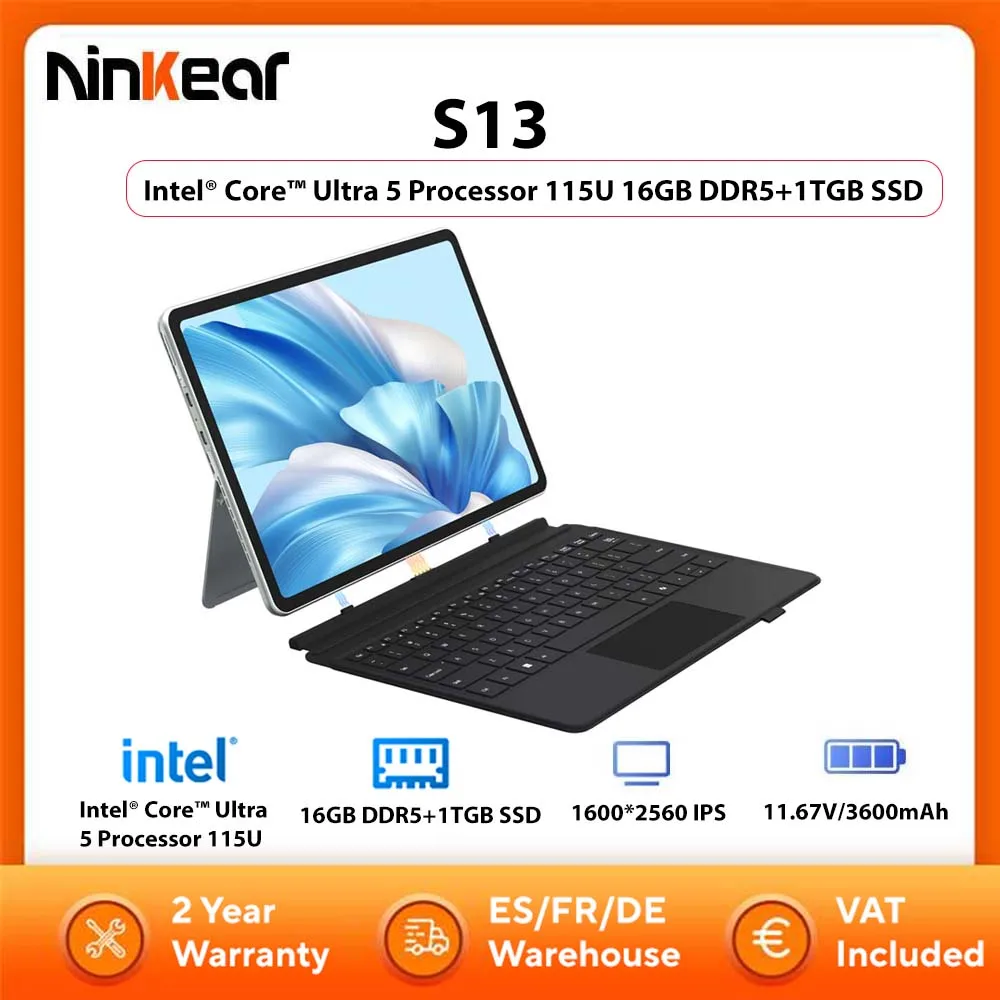 Ninkear S13 Laptop-Tablet Intel ® Kern ™ Ultra 5 Prozessor 115U 16GB DDR5+1TB SSD 13 Zoll FHD 1600*2560 IPS 60Hz Wifi6 PC Notebook Image