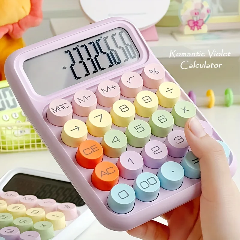 1 Stück 12-stelliges großes LCD-Display und großer runder Tasten-Desktop-Rechner für flexiblen Tastaturrechner für Büro, Schule Image