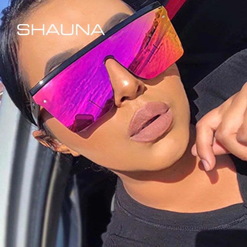 SHAUNA Flat Top Classic Square Sonnenbrille Frau Markendesigner Lila Spiegelbeschichtung Shades UV400 Image