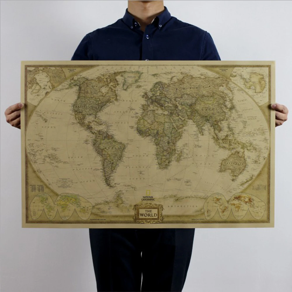 Große Vintage Welt Karte Büro Liefert Detaillierte Antikes Plakat Wand Diagramm Retro Papier Matte Kraft Papier 28*18 zoll karte Der Welt