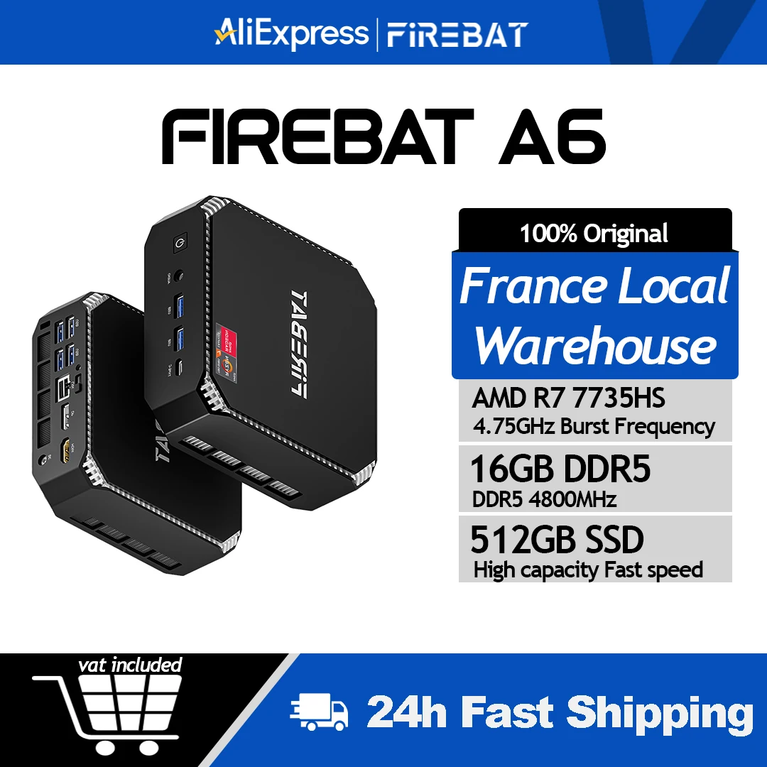 FIREBAT MINI PC A6 AMD Ryzen 7 7735HS 16GB DDR5 RAM 512GB SSD WIFI6 BT5.2 Windows 11 Tragbarer Desktop MINI-PC Gaming-Computer