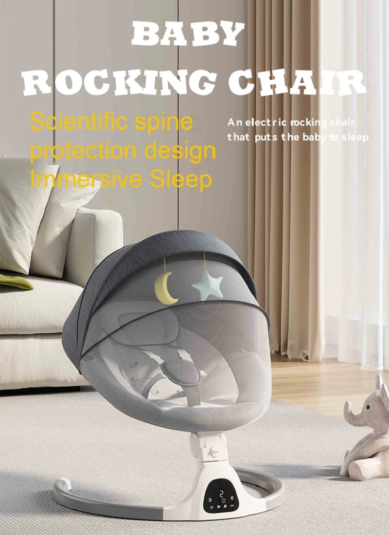 Elektrischer Baby-Schaukelstuhl, Wiegen, Koax-Babyschlaf, luxuriöser elektrischer Schaukel-Shaker, Liegestuhl, Komfortstuhl, 0–3 Jahre altes Babybett